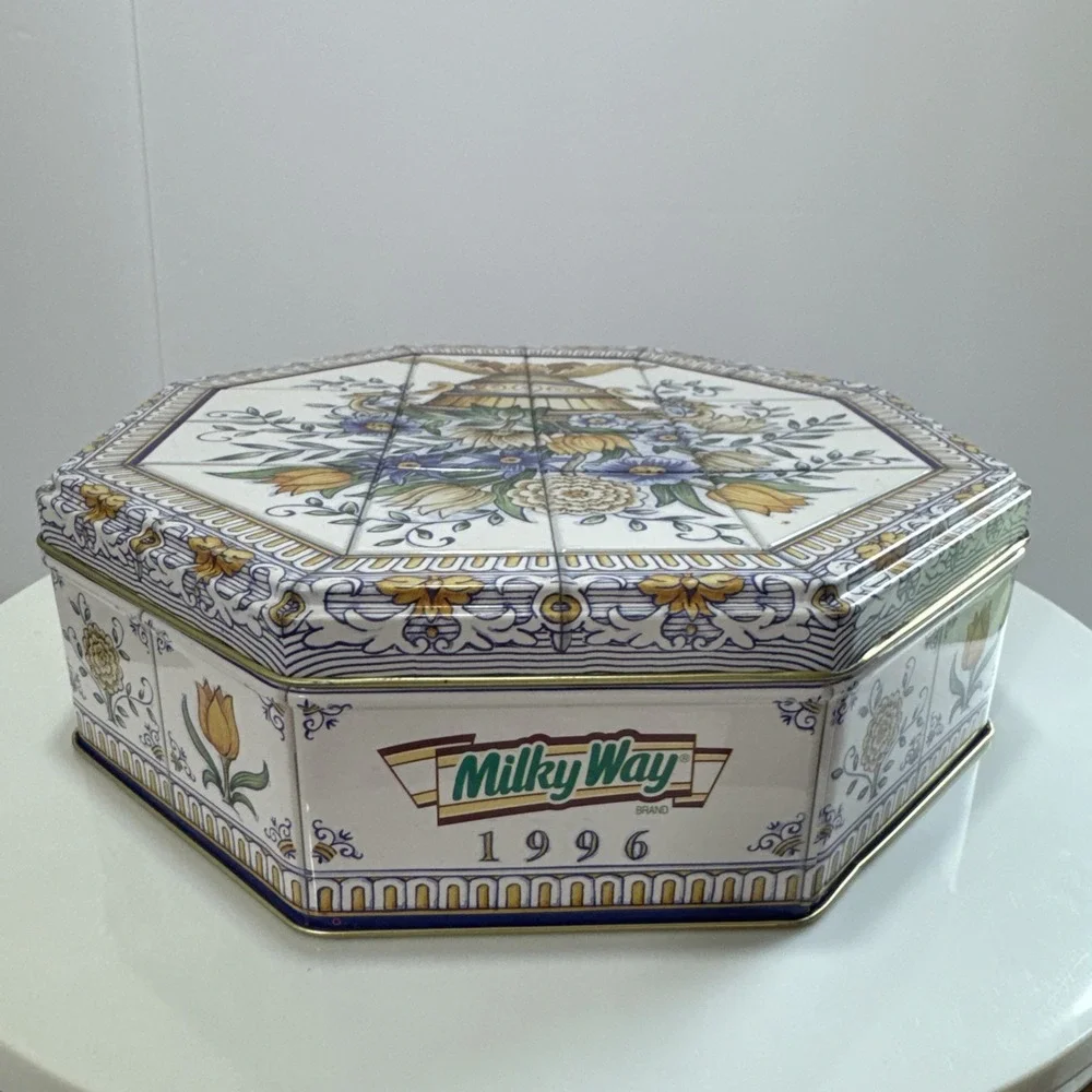 Vintage 90s Limited Edition Collector Decorative Floral Vase Tin Box Canister